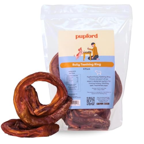 Pupford Bully Stick Rings for Puppies & Dogs Long-Lasting Beef Dog Chew Treats 8 Pack
