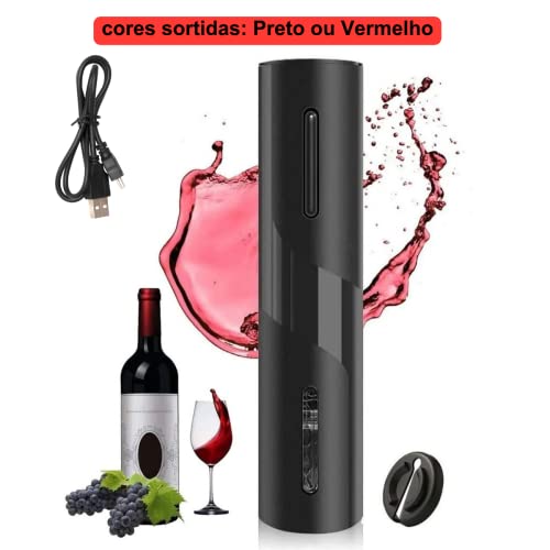 Abridor de Garrafas Vinhos Automatico Eletrico Saca Rolhas Led + Cortador de Lacres e Selos P/Vinhos