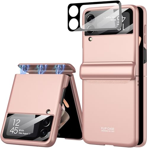 Miimall Compatible Samsung Galaxy ZFlip 4 Case with Magnetic Hinge Protection + Ultra-Thin Hard PC All-Inclusive Durable Slim Full Body Military Cell Phone Case for Galaxy Z Flip 4 2022 (Pink)
