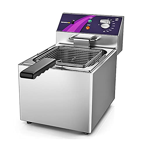 Heihe Freidora eléctrica Comercial de 10 l/12 l, freidora Profesional de encimera de un Solo Tanque, con Cesta y Tapa, con función de Control de Tiempo y Temperatura, para Uso Comercial y doméstic