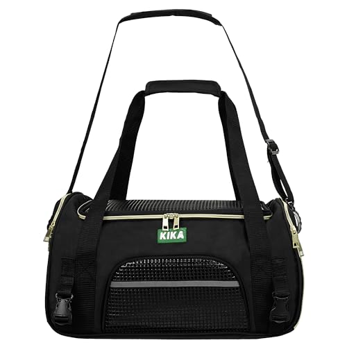 Image of KIKA Pets Goldfinch Cat Bag Carrier | Small Dog Puppy Bag Carrier | Airline Dimension Approved Akasa - Medium Size (17 x 10 x 9 inches), Midnight Black