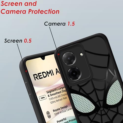 Image of Stylish Spider Back Case Cover Compatible for Redmi A5 4G / Poco C71 | Spidey Face Mask Case | Soft Silicone | Camera & Full Body Protection | Shock Proof | (Black)