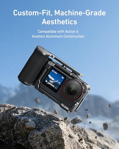 Image of TELESIN Metal Aluminum Alloy Street Grip Kit for DJI Action 6 with Metal Cage Camera Grip Holder with Seesaw Shutter Button Aluminum Alloy Shell Backup TF Card Slot Quick Battery Access