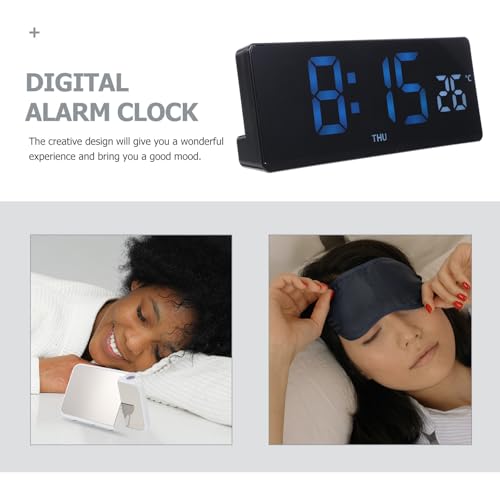 Reloj digital moderno negro de mesa con temperatura para hogar 8