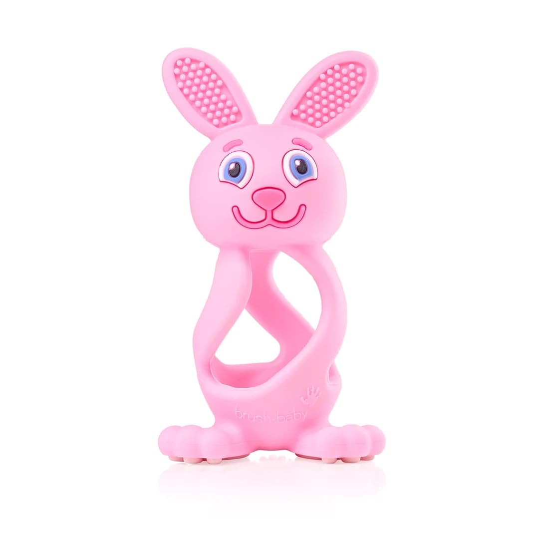 Brush-Baby, Bobbie Bunny Teether Toy, Rose Pink, Fun, Engaging, Sensory Teething Toy for Babies 0-3 Years, BPA Free