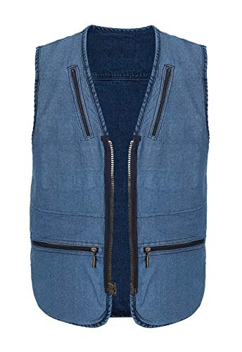 Spanye Men Denim Vest Outdoor Work Jacket Multi Pocket for Travel Photo Fishing Big & Tall4