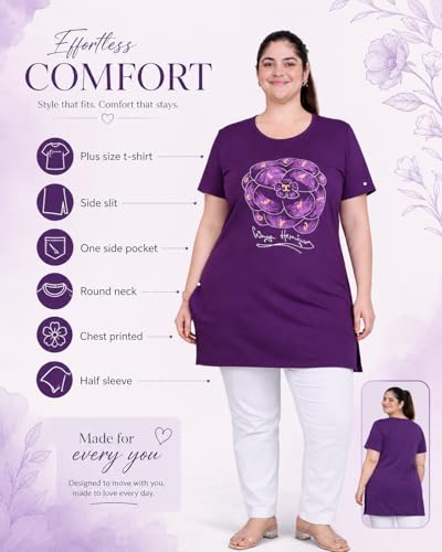 Image of In Love Women's Printed Cotton Plus Size Longline T-Shirt with Pockets | Cotton fabric - soft longline T-shirt with easy plus-size fit