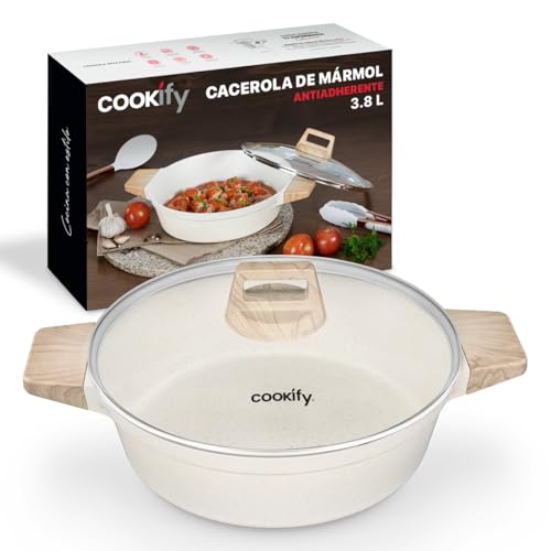 La mejor comparación de Cacerola favoritos de las personas. 44 Cookify Olla Cacerola de Aluminio con Revestimiento Antiadherente 100% Libre de PFOA (Mármol Beige, 28 cm)