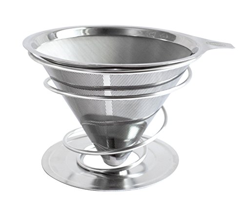 Oishii Pour Over Coffee Dripper and Reusable Brewer - Stainless Steel Filter with Unique Spiral Base Oishii Pour Over Coffee Dripper and Reusable Brewer - Stainless Steel Filter with Unique Spiral Base