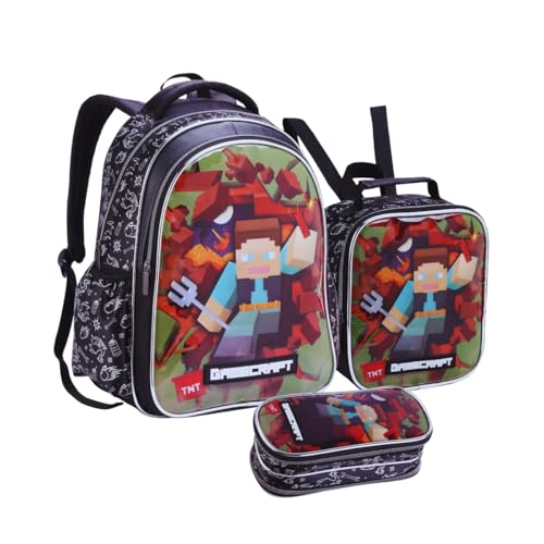 Genérico Kit Escolar Mochila Infantil Masculino Escolar de Costas Lancheira Mais Estojo (Verde Musgo)