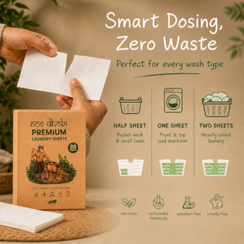 Image of 5 Enzyme-Powered Laundry Detergent Sheets with Built-in Fabric Softener 30 Sheets,60 Washes|Ecofriendly Alternative to Pods, Liquid, Powder Detergent| Works in Top & Front Load & Bucket Wash