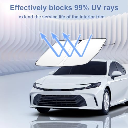Image of Car Windshield Sun Shade for 2025 2026 Toyota Camry| Front Window Sun Visor| 310T Reflective Polyester| UV Heat Insulation Protection| Foldable Sunshade with Storage Pouch