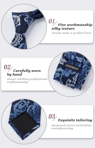 Image of HISDERN Extra Long Ties for Men Classic Floral Tie and Pocket Square Elegant Silk Necktie Handkerchief Set Wedding Party