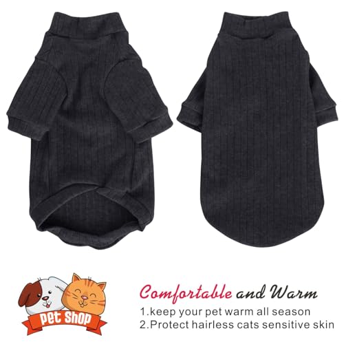 Idepet Sphynx Hairless Cats Sweater Shirt Kitten Soft Puppy Clothes Pullover Cute Cat Pajamas Jumpsuit Cotton Apparel Pet Winter Turtleneck for Cats and Teacup Chihuahua Small Dogs(Black,L) - Thumbnail 2