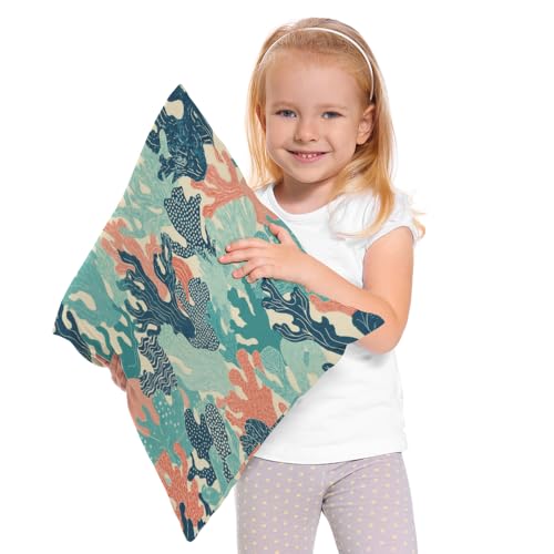 Moslion Coral Pillows Decorative Throw Pillow Cover Ocean Colorful Corals Reef Pillow Case 18 x 18 Inch Cotton Linen Square Cushion Cover for Valentine's Day Sofa Bed Pink Blue Green Purple