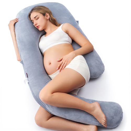 Momcozy Pregnancy Pillow for Sleeping, U Pro Maternity Pillow with Adjustable Leg Pillow and Removable Cover – Support for Back, Hips, Belly, Legs for Pregnant Women, 50-72 Inch Full Body Pillow, Grey