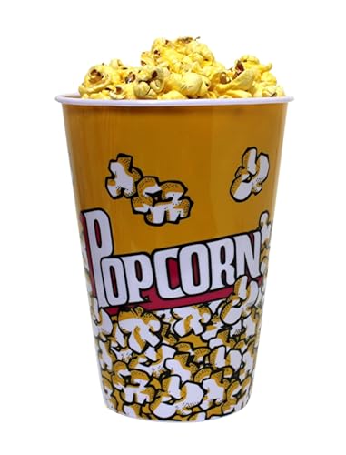 Image of Dependable Industries inc. Essentials 3-Pack Retro Style Plastic Popcorn Containers - 7 inch Tall x 5 inch Top Diameter - Reusable Popcorn Buckets for Movie Nights, Parties, and Snack Time (46198-C)