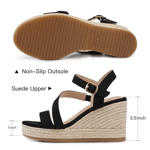 Image of TEMOFON Wedge Sandals for Women Platform: Espadrille Ankle Strap Buckle Wedge - Comfortable Dressy Summer Womens Sandals