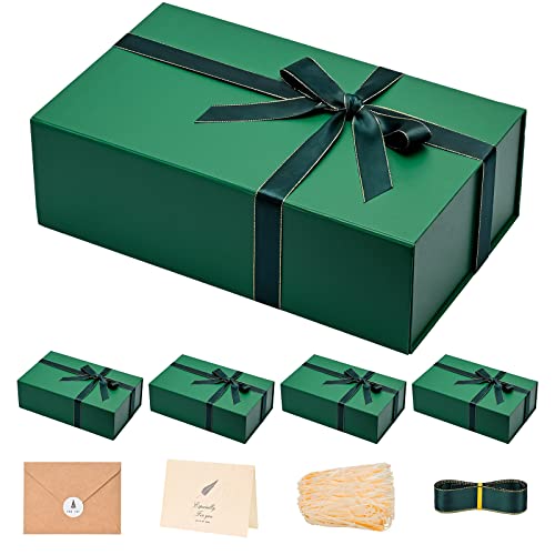 Image of LIFELUM 5 Pack Christmas Gift Boxes Large Green Boxes of Gifts 13.85 x 8.35 x 4.45 inch Gift Boxes with Strong Magnetic Lid for Presents Contains Card, Ribbon, Filler,Sticker