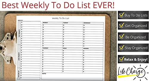Weekly To Do List Notepad, 50 Page Task Planner Pad W/Daily Checklist, Priority Todo Checkbox & Note Sections. Desk Notebook Pad To Organize Office. 11 X 8.5, A4 Sheets. Made In The Usa. #TOP3