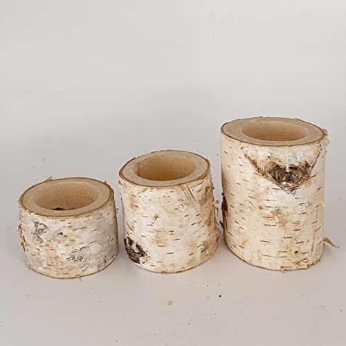 Rustic Wedding Birch Log Tealight Candle Holder Wood Table Decor Wooden Candle Holder Party Decoration (Pack Of 3(Assorted Height)) #TOP1