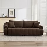 Abbrevi 88 'Modern Boucle Sofa Couch, Oversized Comfy 3 Seater Sherpa Curved Sofas Deep Seat, Upholstered Loveseat Teddy Round Arm Couches for Living Room, Bedroom, Brown
