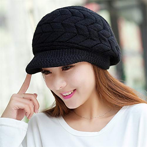 Ysense Wear 2 Pack Women Winter Warm Knit Hat Slouchy Beanie Cap With Visor, A-Black&Wine Red #TOP5