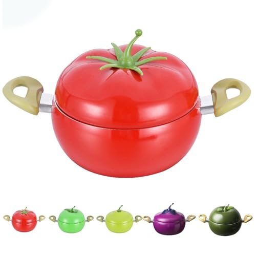 Olla de hierro fundido esmaltado para tomate y cocotte, bonita olla de sopa antiadherente con tapa, olla multifunción con asas dobles (tomate rojo) (tomates-a)
