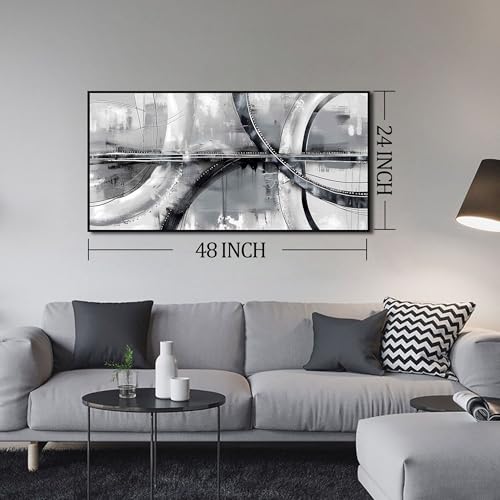 Image of AOZEMI Abstract Wall Art Black and White Wall for Bedroom | Framed Art Wall Decor Artwork Grey Wall Paintings for Gallery Home Decor 48 inchL x 24 inchW