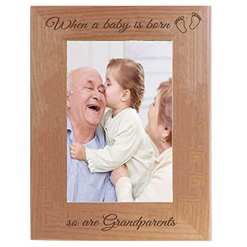 CustomGiftsNow When a Baby is Born so are Grandparents - Laser Engraved Natural Alder Wood Hanging/Tabletop Picture Memory Family Group New Baby Child Photo Wooden Frame (4x6-inch Vertical)