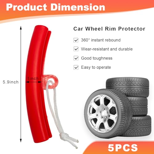 Image of KVAEY 5 PCS Car Tire Changing Rim Protector, Flexible Anti-Scratch Fixing Tyre Rim Protective Cover, Perfect Arc Fit Wheel Changing Rim Edge Savers for Cars SUVs Motorcycle (Red)