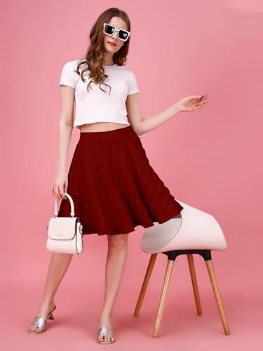 Image of Mehrang Spandex Women's Classic Stretchy All Time Trendy Skater Skirt with Attached Inner Shorts and Flared Inskirt