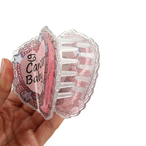 Cancer Baby Acetate Hair Claw, Personalized Acetate Hair Clip Mother Day Gift Birthday Present Pink and Silver