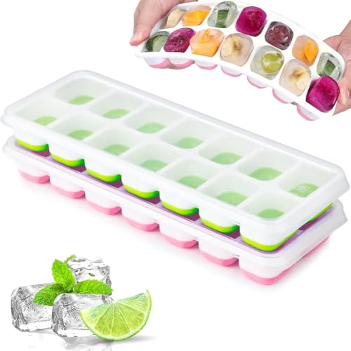 XOXVURI 2 Piezas Cubiteras Para Hielo Grande Cubiteras Para Hielo Con Tapa Moldes De Cubitos Hielo Silicona Sin Bpa Y Certificado Lfgb Apilables Bandeja Cubo Hielo Para Whisky Cola Congelado