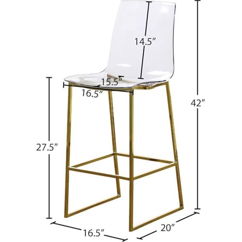 Meridian Furniture Taburete de Mostrador Acrílico Contemporáneo Moderno Colección Lumen con Base de Acero Inoxidable, 16.5" Ancho x 20" Profundidad x 42" Altura, Dorado miniatura 3