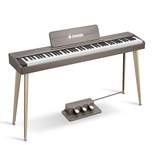 Donner 88 Key Digital Piano Keyboard for Beginner, DDP-60 Electric Piano with 88 Velocity-Sensitive Keys, 128 Voices, 83 Rhythms, 8 Reverb Effects, Include 3 Piano Style Pedals, Stand, Classic Gray