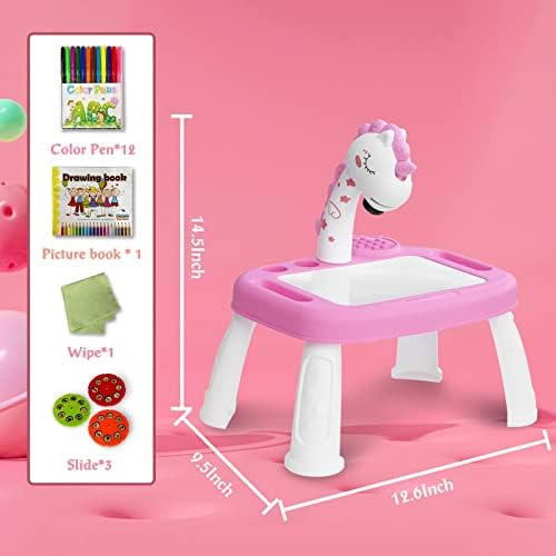 Drawing Projector Table with 24 Patterns Kids Art Tables Trace and Draw Projector Kids Drawing & Painting Supplies with 12 Color Pens, Picture Book, Christmas Gifts for Girls Boys 3-12 Years Old