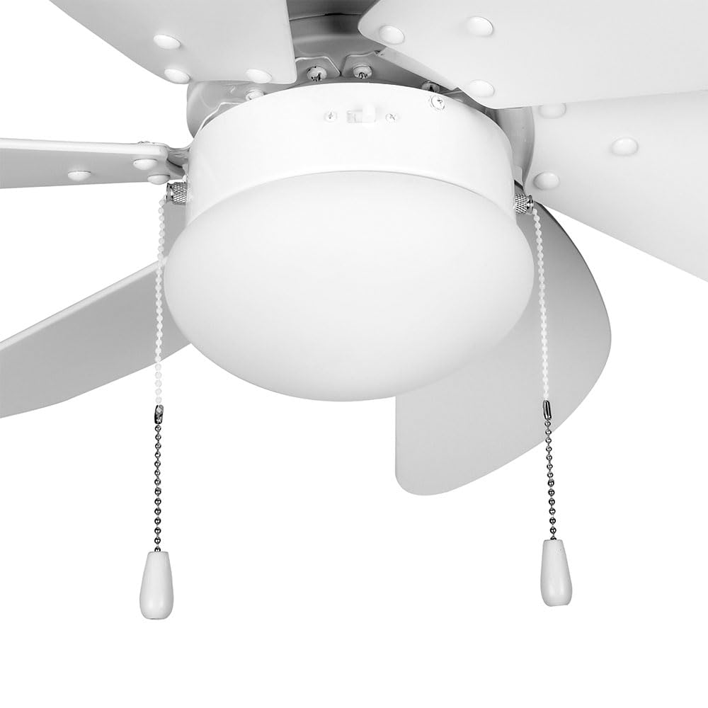 Orbegozo CP 15076 B - Ventilador de techo con luz, 6 aspas de madera, silencioso, 3 velocidades de ventilación, 80 cm de diámetro, 50 W de potencia, blanco