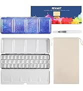 PEVART Empty Watercolor Palette, Metal Empty Watercolor Tin Palette Paint Case with Fold Out Pale...