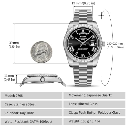 Image of NIBOSI Watches for Men Analog Quartz Diamond Bezel Stainless Steel Dial Rose Gold Silver Mens Watch Waterproof Business Classic Dress Wrist Watch with Day Date
