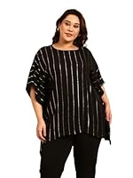 The Pink Moon Women's Regular Fit Plus Size Black Gold Lurex Kaftan - (TOP_Kaftan_BLGLD_Black_5XL)
