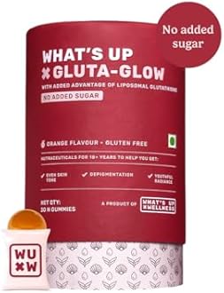 What's Up Wellness Gluta-Glow Gummies | Liposomal Glutathione Supplement with Vitamin C for Radiant Skin Tone | Depigmentation | Detoxification | 30 Days | Men & Women | No Added Sugar