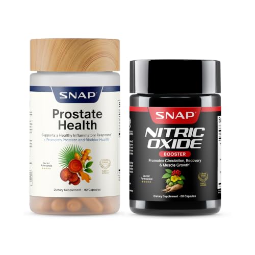 Snap Supplements Nitric Oxide Booster + Prostate Health Supplements for Men Circulation Stamina & Urinary Support L-Citrulline L-Arginine Saw Palmetto for Men Caffeine-Free 60 + 90 Capsules