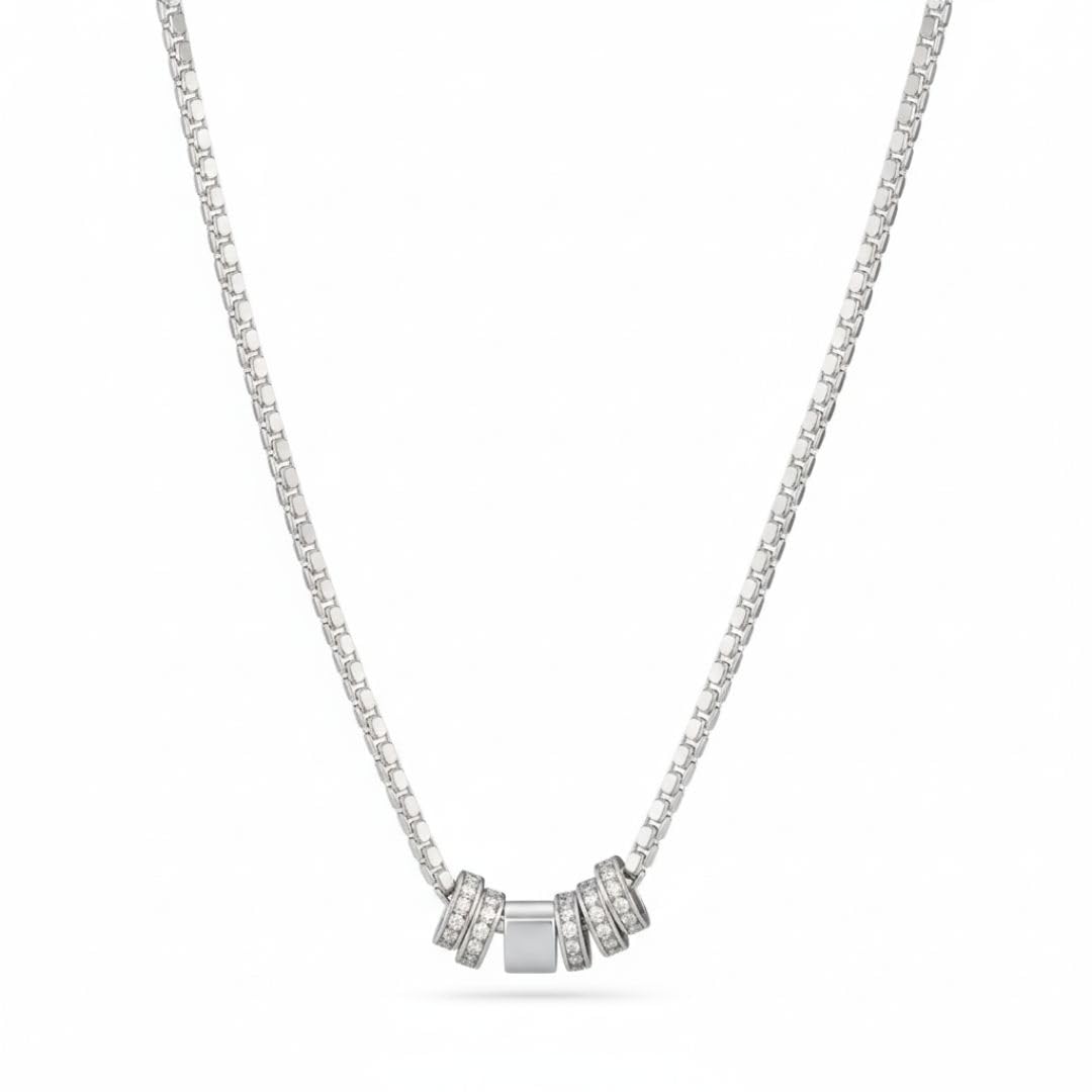 CRYSTAL RING BAR - Pure Titanium Steel Pendant with 16 to18 inch Adjustable Round Box 4mm Chain for Men & Boys-image-45