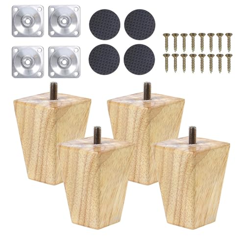 Ianulus Solid Wood Furniture Legs, 4 Pack Wooden Furniture Legs, Wood Furniture Leg Wooden Feet