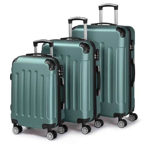 LEADZM Kofferset 3 teilig Hartschale, Reisekoffer mit Rollen Groß, Koffer Set aus ABS, Trolley Handgepäck mit Eckenschutz (Türkis)