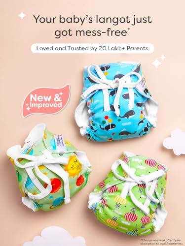 Image of SuperBottoms DryFeel Baby Langot 0-6 months l Organic Cotton Modern Baby Nappy l Mess-free Langot with Gentle Elastics l Super DryFeel Top Layer l Diaper-free Time Essential | 3 Pack