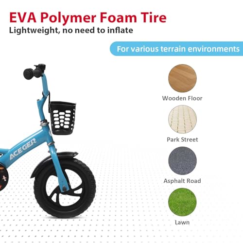 Image of ACEGER 12 inch Kids Balance Bike with Basket, Toddler Bicycle for Early Learning Leg Strength and Steady Balancing, Durable Frame&Tool-Free Adjustable Seat, Gift Bike for 2-5 Kids, No Brake