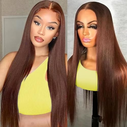 OOVVDA Chocolate Brown Straight Human Hair Wig 200% Density Brown