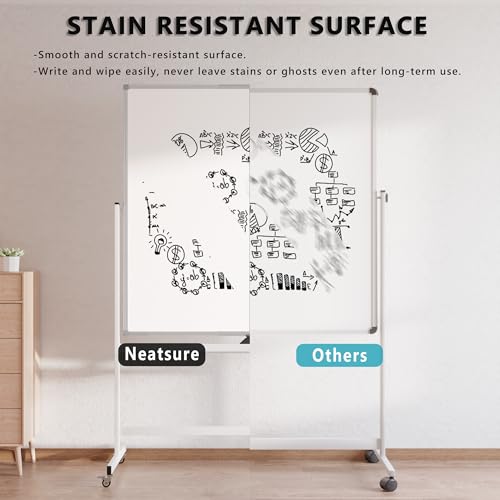 Image of Large Rolling Whiteboard on Wheels, 48 inch x 48 inch Double-Sided Mobile White Board with Stand, 4' x 4' Portable Standing Magnetic Dry Erase Board Easel for Home Office Classroom School, Silver